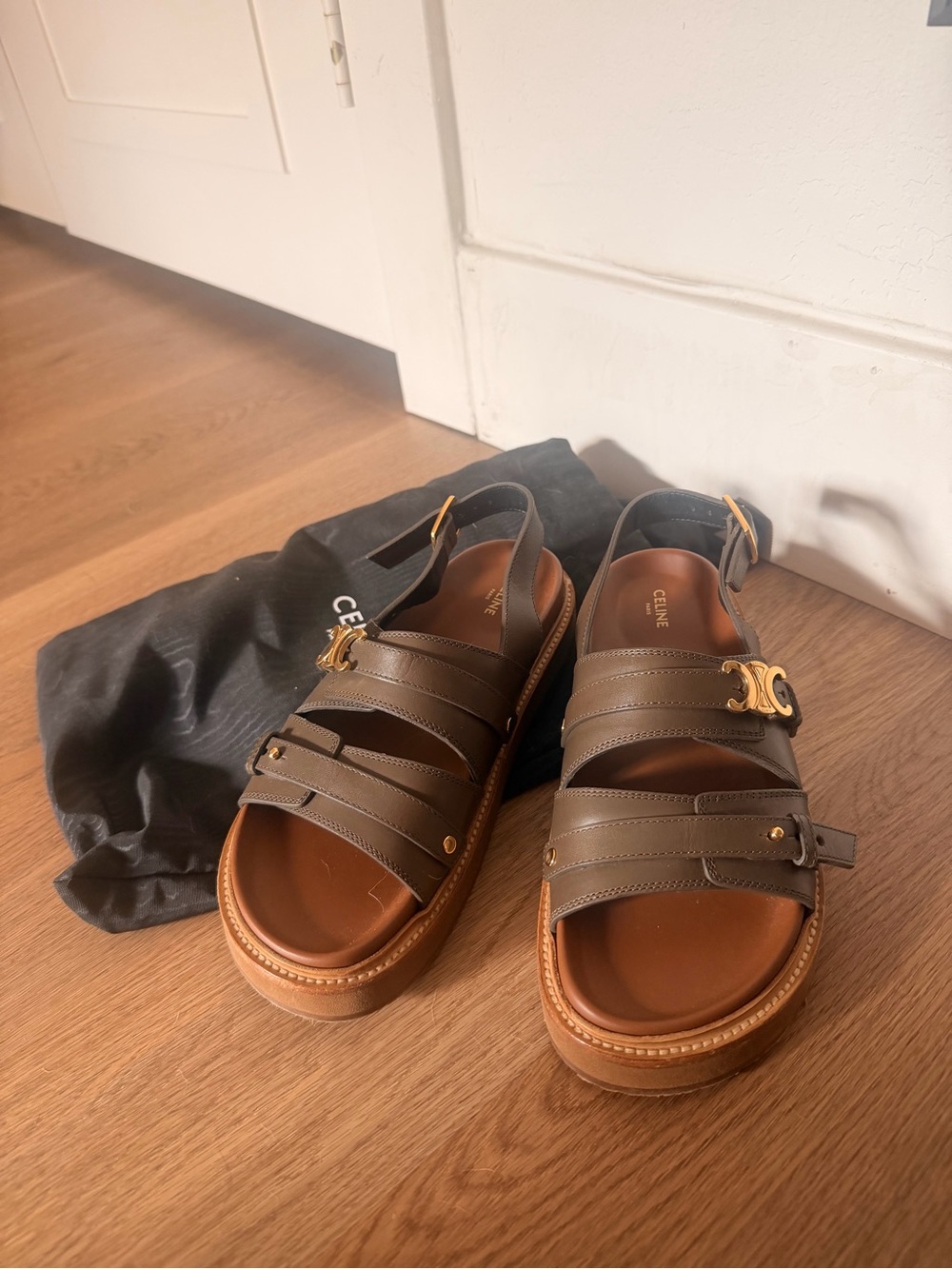 CELINE Triomphe Leather Sandals — Size 36